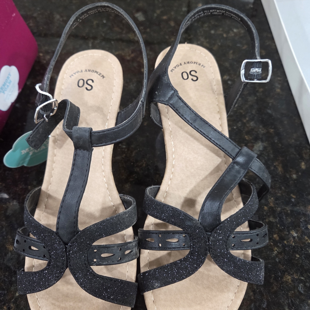 SO Black Glitter Strappy Sandals